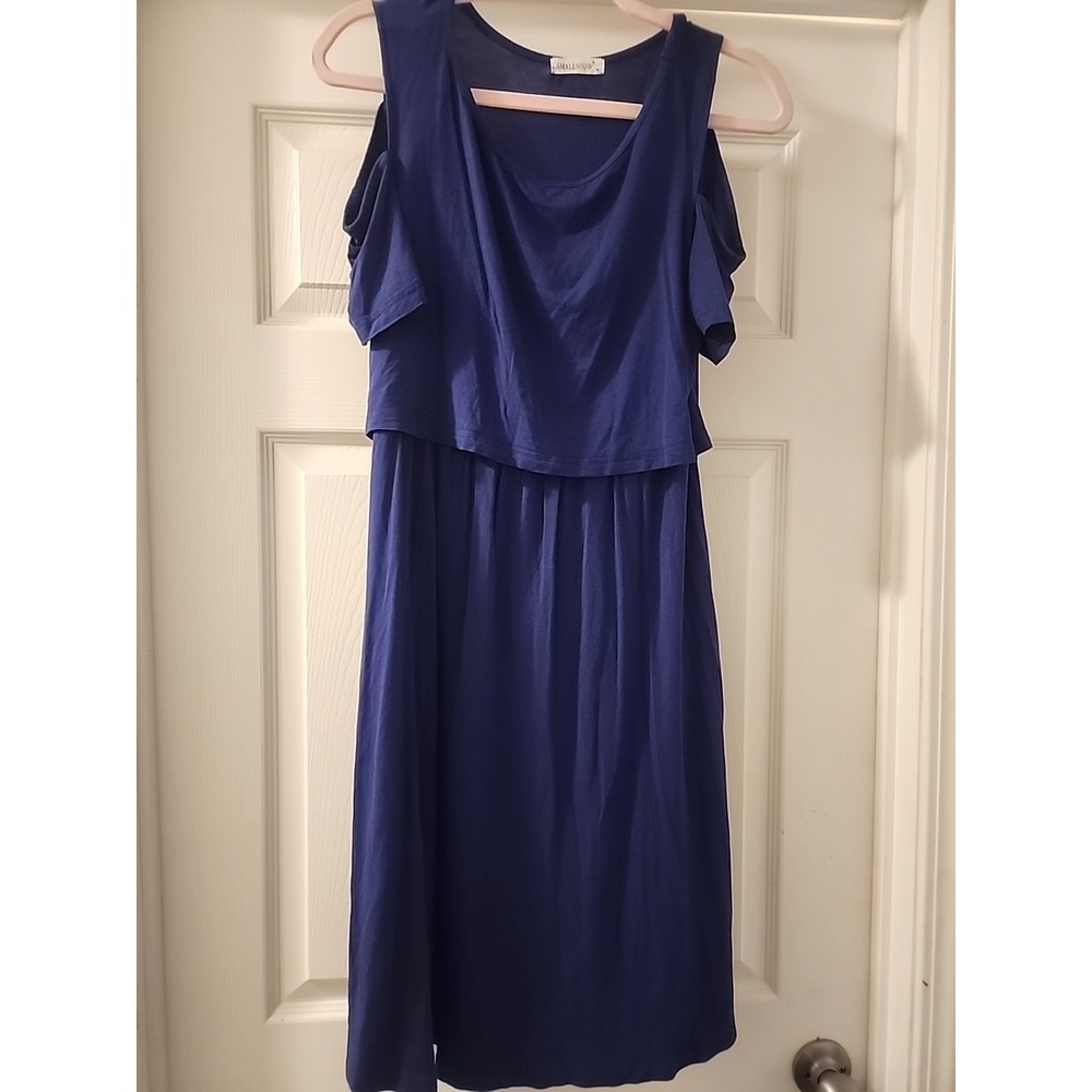 Smallshow Maternity Nursing Dress M Blue‎ Soft Comfortable Navy Pockets